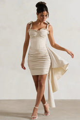 Vanity | Ivory Ruched Mini Skirt With Drape