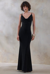 Iridessa | Black Plunge-Neck Maxi Dress