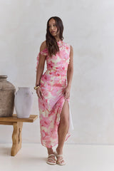 Hibiscus Off Shoulder Maxi Dress Pink