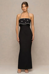 Illiana | Black Bandeau Hand-Embellished Maxi Dress