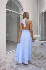Spring Blossoms Halter Maxi Dress Blue