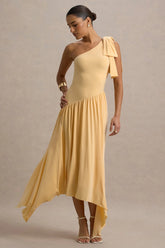 Lotus Love | Orange One-Shoulder Hanky-Hem Maxi Dress With Bow