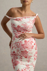 Salome | Pink Floral Print Twisted Asymmetric Maternity Midi Dress