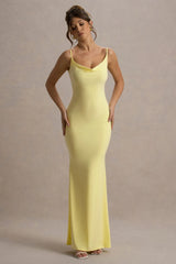 Francoise | Lemon Cowl Neck Backless Maxi Dress With Lace Insert