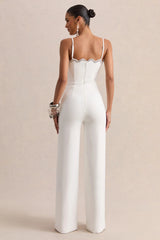 Calira | White Scalloped Square-Neck Jumpsuit
