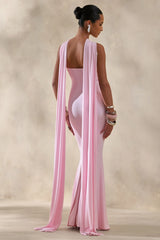 Rhoda | Light Pink Twist Halter-Neck Cape Maxi Dress
