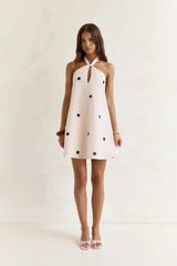 Faith In You Polka Dot Halter Mini Dress Beige