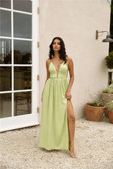 Isla Linen Halter Maxi Dress Green