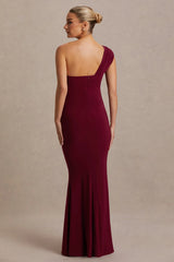 Mila | Burgundy Asymmetric-Neck Maternity Maxi Dress