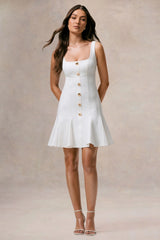 Love Yourself | White Square-Neck Mini Dress With Buttons