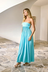 On the Shores Strapless Maxi Dress Blue
