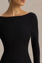 Caty | Black And White Long-Sleeved Maxi Dress With Oversized Bow And Ruffled Detailing