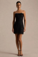 Kerry | Black Lace Bandeau Mini Dress With Bow-Detail