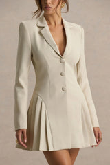 Blossoming | Nude Plunge-Neck Tailored Mini Dress With Pleating