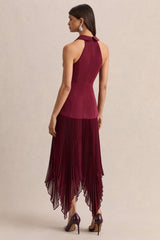 Marvelle | Burgundy Plunge-Neck Maxi Dress With Hanky Hem