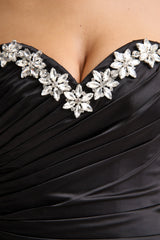 Ambria | Black Satin Hand-Embellished Sweetheart-Neck Corset Top