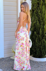 Blaise Yellow Bloom Satin Maxi Dress