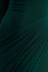 Betsy | Bottle Green High-Neck Maxi Dress With Front Split And Ruched Detailing