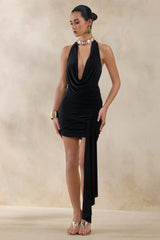 Centrepiece | Black Cowl-Neck Wrap Mini Dress With Sash