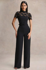 Orlina | Black High-Neck Jumpsuit With Lace Detailing