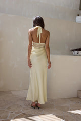 Call Me Yours Lace Halter Satin Maxi Dress Lemon