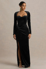 Fay | Black Velvet Corset Style Knot Maxi Dress