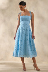 Anna | Powder Blue Square-Neck Midi Dress