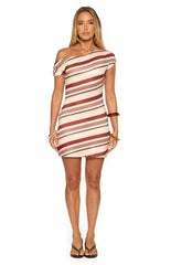 Sophus Cream Stripe Off Shoulder Mini Dress