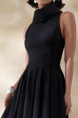 Exclusivity | Black High-Neck Midi Dress
