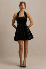 Mirage | Black Velvet Halter-Neck Mini Dress With Skater-Skirt