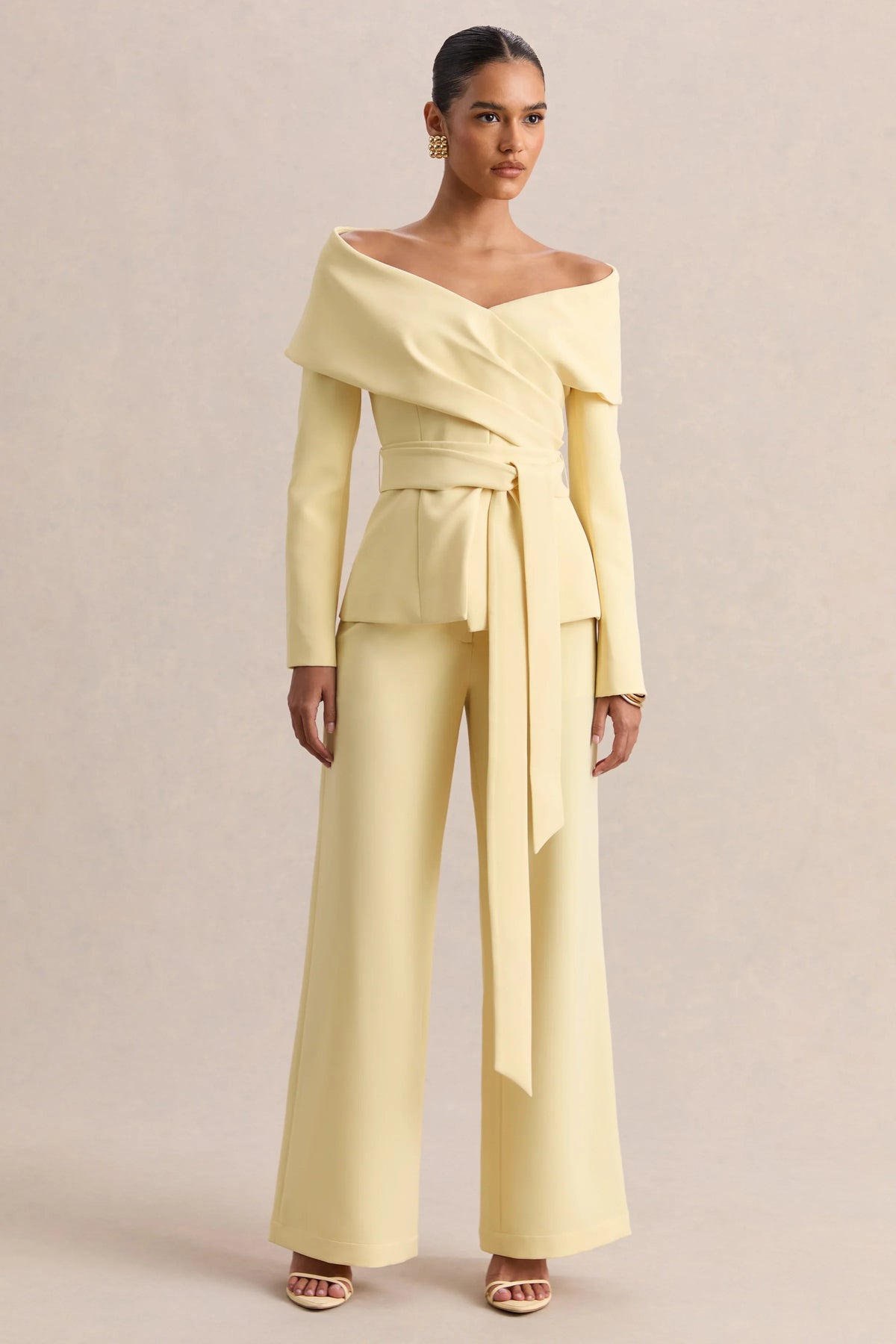 Empress | Lemon Bardot-Neck Tailored Top