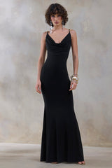 Iridessa | Black Plunge-Neck Maxi Dress