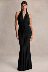 Roselani | Black Halter-Neck Maxi Dress With Open-Back