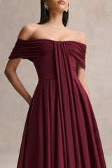 Dearest | Burgundy Bardot-Neck Midi Dress