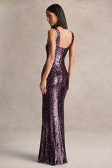 High Life | Plum Sequin Square-Neck Maxi Dress With Front-High Split