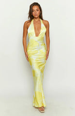 Lyra Yellow Halter Neck Maxi Dress