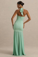 Kirby | Sage Corset Halter-Neck Maxi Dress With Sheer Detail