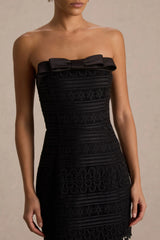 Kerry | Black Lace Bandeau Mini Dress With Bow-Detail