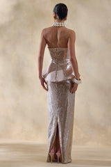 Dalisse | Nude Sequin Bandeau Corset Maxi Dress