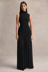 Gigi | Black High-Neck Maxi Dress With Drop-Waist And Sheer Skirt