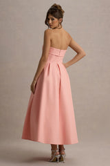 Annalise | Pink Bandeau Skater Midi Dress