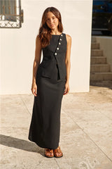 Sunset Drinks Linen Vest Top Black