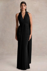 Roselani | Black Halter-Neck Maxi Dress With Open-Back
