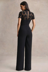 Orlina | Black High-Neck Jumpsuit With Lace Detailing