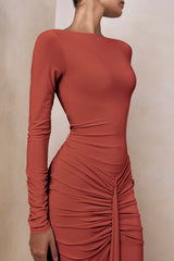 Matilda | Rust Boat-Neck Maxi Dress With Ruched Detailing