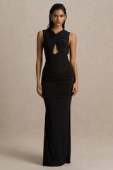 Kendall | Black V-Neck Wrapped Maxi Dress With Chest Cut-Out