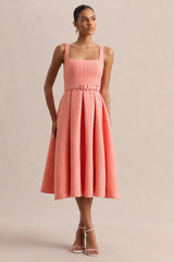 Camoria | Coral Boucle Square-Neck Midi Dress