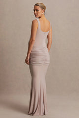 Baylin | Nude Square-Neck Maternity Maxi Dress With Ruched Detailing And Sash