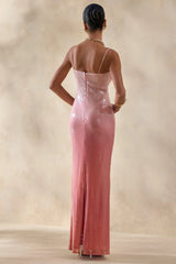 Feloria | Coral Ombre Sequin Cowl-Neck Maxi Dress