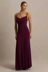 Gabbie | Burgundy Cowl-Neck Maxi Dress With Mesh Back Detail